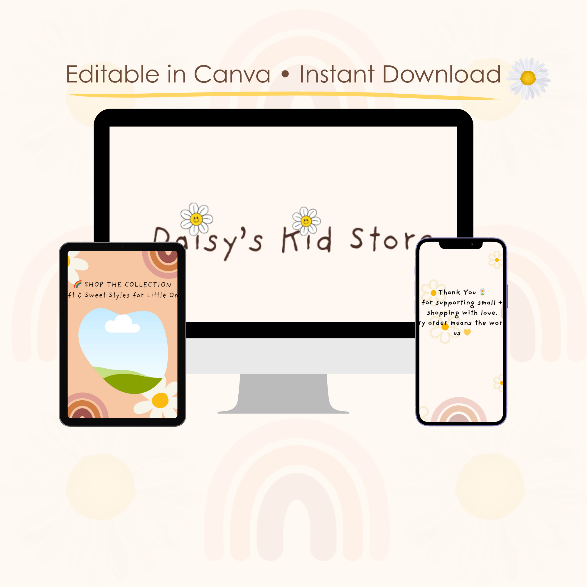 Daisy’s Kid Store Mini Brand Kit – Editable Canva Template for Kids Boutique, Baby Brand, or Small Shop