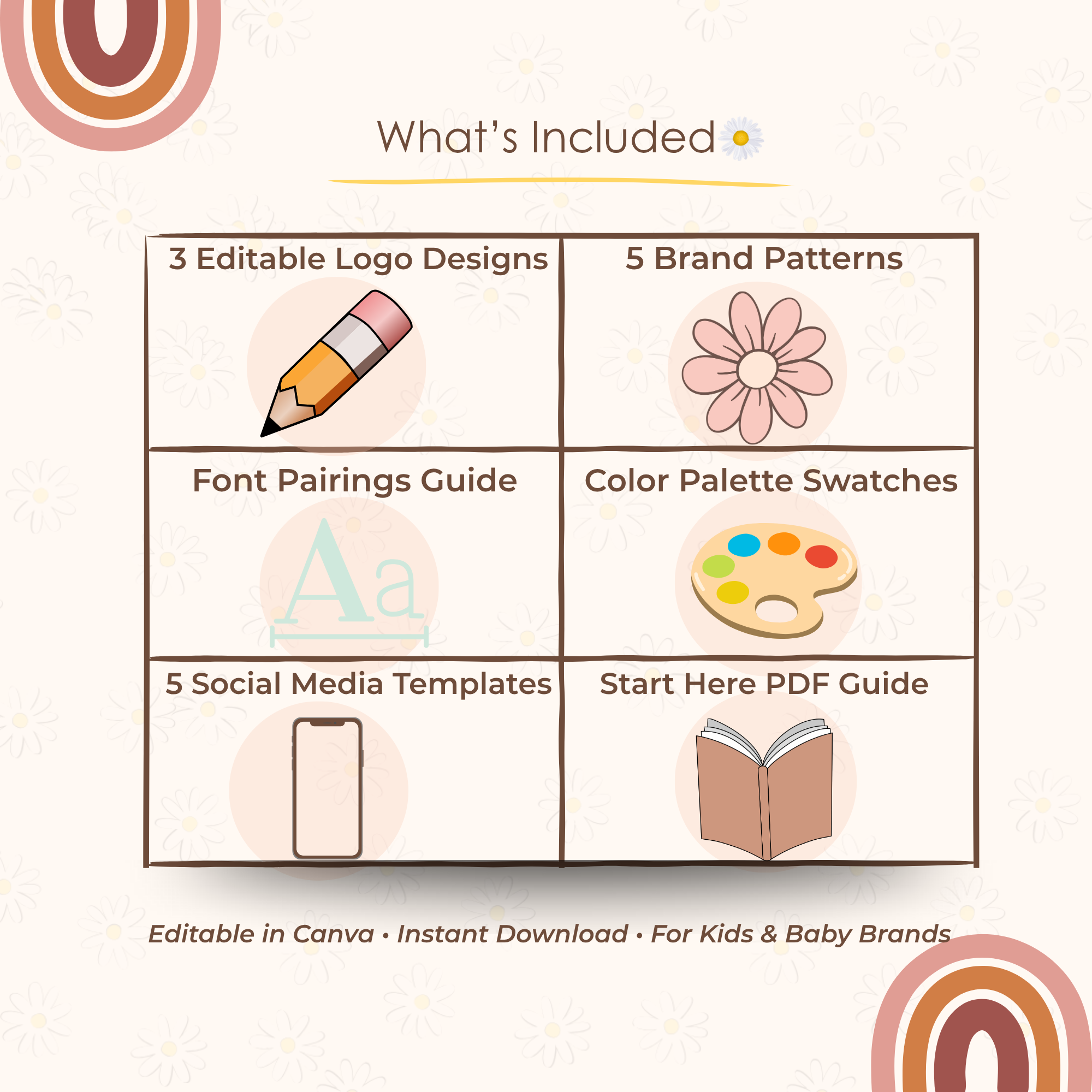 Daisy’s Kid Store Mini Brand Kit – Editable Canva Template for Kids Boutique, Baby Brand, or Small Shop